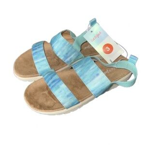 Cat & Jack Target Kids Size 3 Sandals with brown base and blue/green straps.